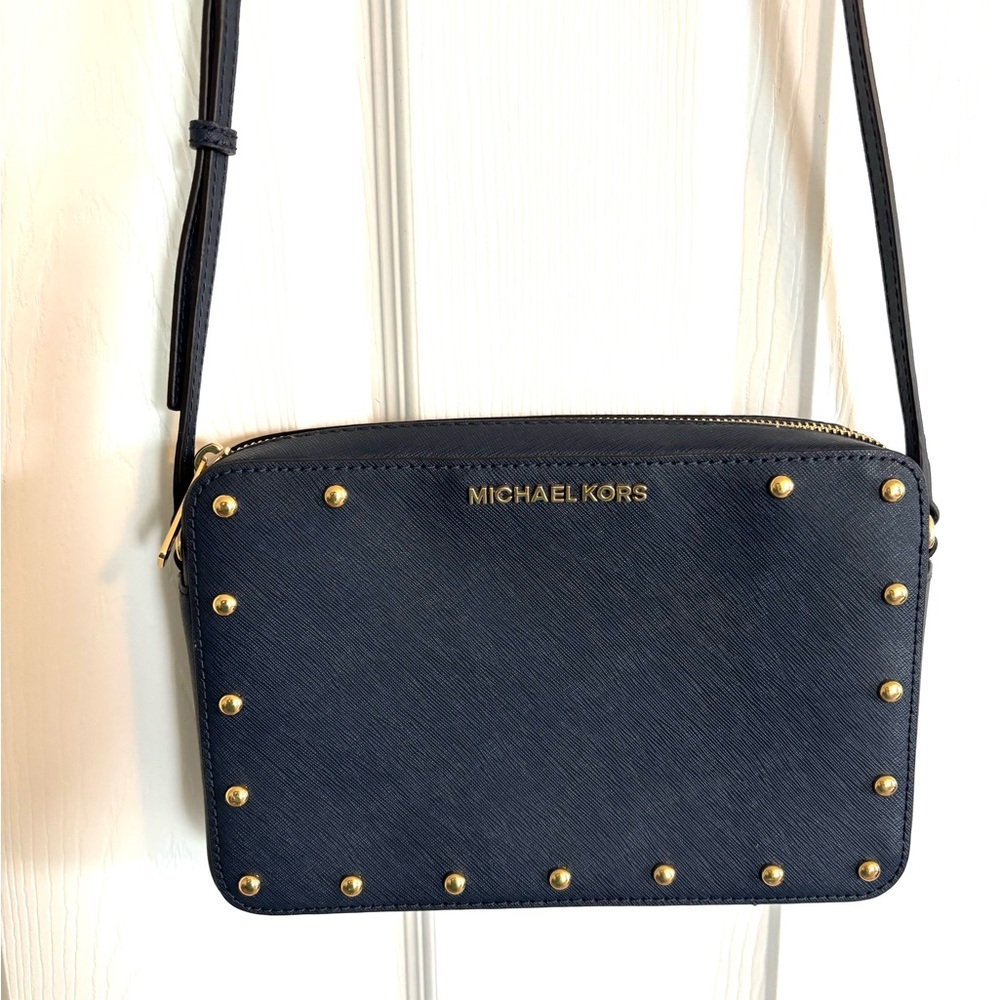 Michael Kors Blue and Gold Crossbody Bag with Sleek Design
